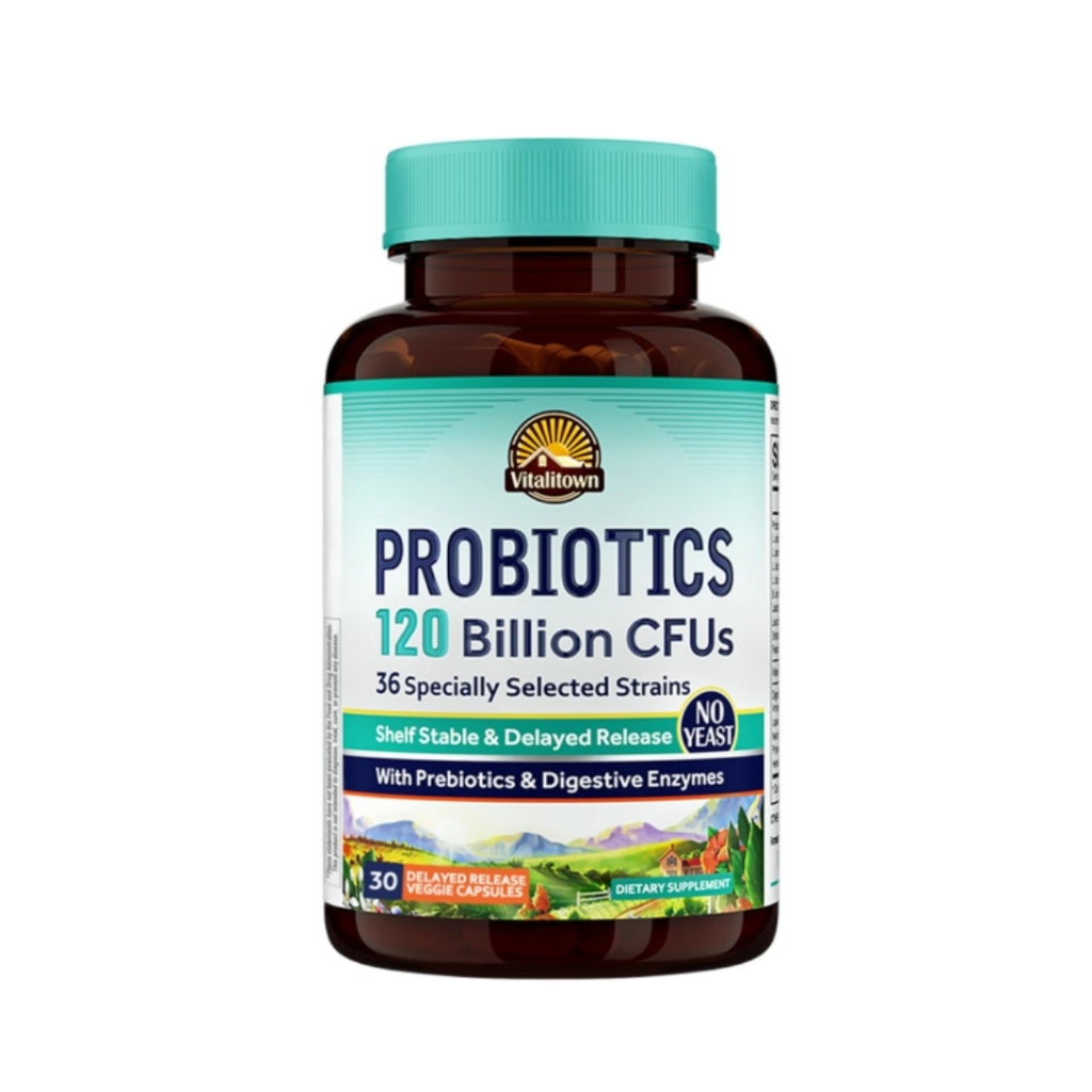 Vitalitown Probiotics 120B CFUs | 36 Strains with Prebiotics & Enzymes | 30 Veg Caps