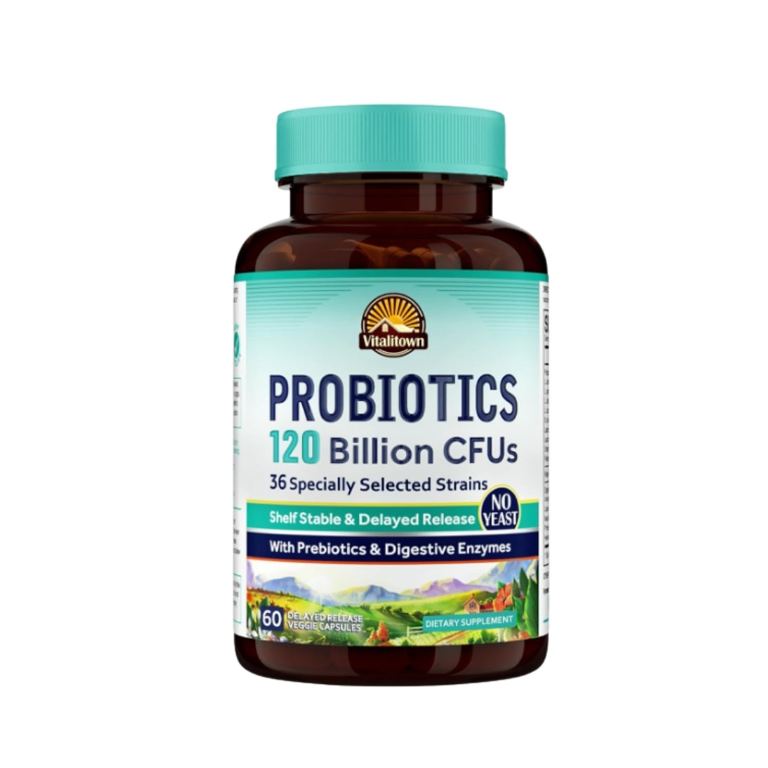 60 Caps - Vitalitown Probiotics 120B CFUs | 36 Strains with Prebiotics & Enzymes